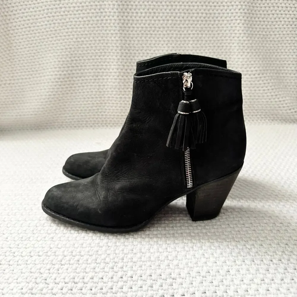 Stuart Weitzman Black Nubuck Prancing Heeled Western Zip Ankle Boots 8.5
